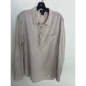 Jones & Co 100%‎ Linen Women's XL Long Sleeve Collared Button Pocket Beige Shirt